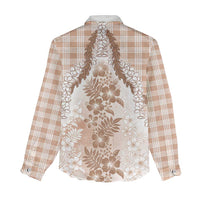 Aloha Hawaii Palaka Women Casual Shirt Beige Plumeria Lei - Polynesian Pride