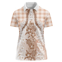 Aloha Hawaii Palaka Women Polo Shirt Beige Plumeria Lei LT05 Female Beige - Polynesian Pride