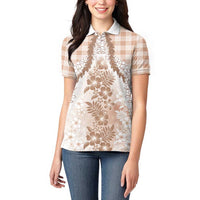 Aloha Hawaii Palaka Women Polo Shirt Beige Plumeria Lei LT05 - Polynesian Pride