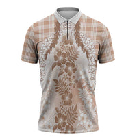 Aloha Hawaii Palaka Zipper Polo Shirt Beige Plumeria Lei LT05 Beige - Polynesian Pride