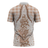Aloha Hawaii Palaka Zipper Polo Shirt Beige Plumeria Lei LT05 - Polynesian Pride