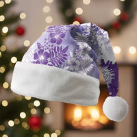 Aloha Hawaii Palaka Christmas Santa Hat Purple Plumeria Lei - Polynesian Pride