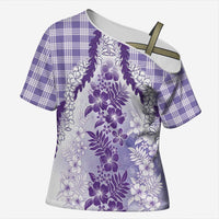 Aloha Hawaii Palaka Cross Shoulder Shirt Purple Plumeria Lei LT05 Female Purple - Polynesian Pride