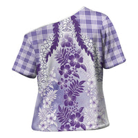 Aloha Hawaii Palaka Cross Shoulder Shirt Purple Plumeria Lei LT05 - Polynesian Pride