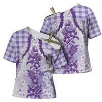Aloha Hawaii Palaka Cross Shoulder Shirt Purple Plumeria Lei LT05 - Polynesian Pride