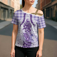 Aloha Hawaii Palaka Cross Shoulder Shirt Purple Plumeria Lei LT05 - Polynesian Pride