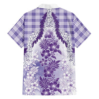 Aloha Hawaii Palaka Family Matching Long Sleeve Bodycon Dress and Hawaiian Shirt Purple Plumeria Lei - Polynesian Pride