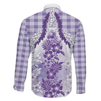 Aloha Hawaii Palaka Family Matching Long Sleeve Bodycon Dress and Hawaiian Shirt Purple Plumeria Lei - Polynesian Pride