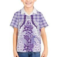 Aloha Hawaii Palaka Family Matching Long Sleeve Bodycon Dress and Hawaiian Shirt Purple Plumeria Lei - Polynesian Pride