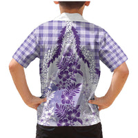 Aloha Hawaii Palaka Family Matching Mermaid Dress and Hawaiian Shirt Purple Plumeria Lei - Polynesian Pride