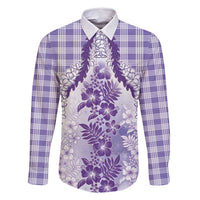 Aloha Hawaii Palaka Family Matching Off Shoulder Maxi Dress and Hawaiian Shirt Purple Plumeria Lei - Polynesian Pride