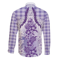 Aloha Hawaii Palaka Family Matching Off Shoulder Maxi Dress and Hawaiian Shirt Purple Plumeria Lei - Polynesian Pride