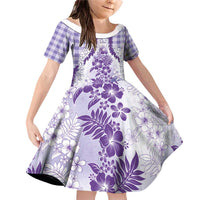 Aloha Hawaii Palaka Family Matching Off Shoulder Short Dress and Hawaiian Shirt Purple Plumeria Lei - Polynesian Pride