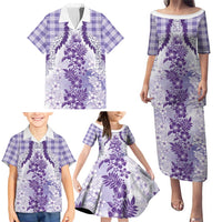 Aloha Hawaii Palaka Family Matching Puletasi and Hawaiian Shirt Purple Plumeria Lei - Polynesian Pride