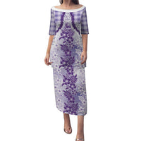 Aloha Hawaii Palaka Family Matching Puletasi and Hawaiian Shirt Purple Plumeria Lei - Polynesian Pride