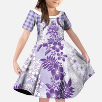 Aloha Hawaii Palaka Family Matching Short Sleeve Bodycon Dress and Hawaiian Shirt Purple Plumeria Lei - Polynesian Pride