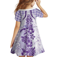 Aloha Hawaii Palaka Family Matching Short Sleeve Bodycon Dress and Hawaiian Shirt Purple Plumeria Lei - Polynesian Pride