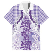 Aloha Hawaii Palaka Family Matching Short Sleeve Bodycon Dress and Hawaiian Shirt Purple Plumeria Lei - Polynesian Pride