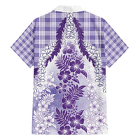 Aloha Hawaii Palaka Family Matching Short Sleeve Bodycon Dress and Hawaiian Shirt Purple Plumeria Lei - Polynesian Pride