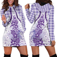 Aloha Hawaii Palaka Hoodie Dress Purple Plumeria Lei - Polynesian Pride