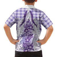 Aloha Hawaii Palaka Kid Hawaiian Shirt Purple Plumeria Lei LT05 - Polynesian Pride