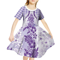 Aloha Hawaii Palaka Kid Short Sleeve Dress Purple Plumeria Lei LT05 - Polynesian Pride