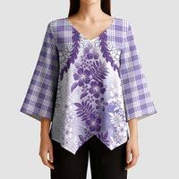 Aloha Hawaii Palaka Kimono Sleeve Blouse Purple Plumeria Lei - Polynesian Pride
