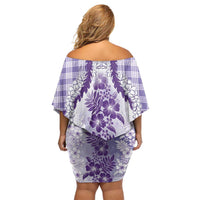 Aloha Hawaii Palaka Off Shoulder Short Dress Purple Plumeria Lei - Polynesian Pride