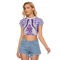 Aloha Hawaii Palaka Raglan Cropped T Shirt Purple Plumeria Lei LT05 Female Purple - Polynesian Pride