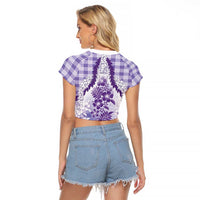 Aloha Hawaii Palaka Raglan Cropped T Shirt Purple Plumeria Lei LT05 - Polynesian Pride