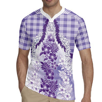 Aloha Hawaii Palaka Rugby Jersey Purple Plumeria Lei LT05 - Polynesian Pride