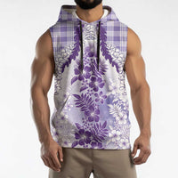 Aloha Hawaii Palaka Sleeveless Hoodie Purple Plumeria Lei - Polynesian Pride