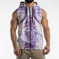 Aloha Hawaii Palaka Sleeveless Zip Hoodie Purple Plumeria Lei LT05 - Polynesian Pride