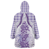 Aloha Hawaii Palaka Wearable Blanket Hoodie Purple Plumeria Lei - Polynesian Pride