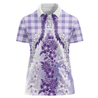 Aloha Hawaii Palaka Women Polo Shirt Purple Plumeria Lei LT05 Female Purple - Polynesian Pride