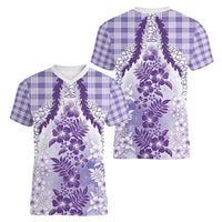 Aloha Hawaii Palaka Women V-Neck T-Shirt Purple Plumeria Lei LT05 - Polynesian Pride