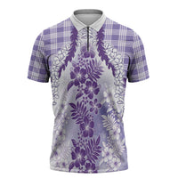 Aloha Hawaii Palaka Zipper Polo Shirt Purple Plumeria Lei LT05 Purple - Polynesian Pride