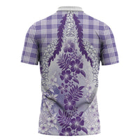 Aloha Hawaii Palaka Zipper Polo Shirt Purple Plumeria Lei LT05 - Polynesian Pride
