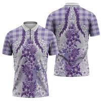 Aloha Hawaii Palaka Zipper Polo Shirt Purple Plumeria Lei LT05 - Polynesian Pride