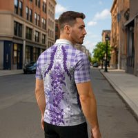 Aloha Hawaii Palaka Zipper Polo Shirt Purple Plumeria Lei - Polynesian Pride
