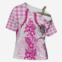 Aloha Hawaii Palaka Cross Shoulder Shirt Pink Plumeria Lei LT05 Female Pink - Polynesian Pride