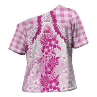 Aloha Hawaii Palaka Cross Shoulder Shirt Pink Plumeria Lei LT05 - Polynesian Pride