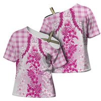 Aloha Hawaii Palaka Cross Shoulder Shirt Pink Plumeria Lei LT05 - Polynesian Pride