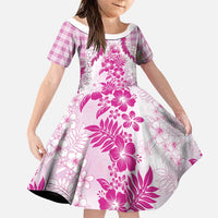 Aloha Hawaii Palaka Family Matching Long Sleeve Bodycon Dress and Hawaiian Shirt Pink Plumeria Lei - Polynesian Pride