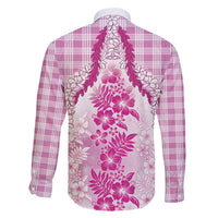 Aloha Hawaii Palaka Family Matching Long Sleeve Bodycon Dress and Hawaiian Shirt Pink Plumeria Lei - Polynesian Pride