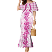 Aloha Hawaii Palaka Family Matching Mermaid Dress and Hawaiian Shirt Pink Plumeria Lei - Polynesian Pride