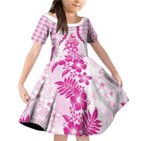 Aloha Hawaii Palaka Family Matching Off Shoulder Short Dress and Hawaiian Shirt Pink Plumeria Lei - Polynesian Pride