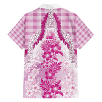 Aloha Hawaii Palaka Family Matching Off Shoulder Short Dress and Hawaiian Shirt Pink Plumeria Lei - Polynesian Pride
