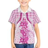 Aloha Hawaii Palaka Family Matching Short Sleeve Bodycon Dress and Hawaiian Shirt Pink Plumeria Lei - Polynesian Pride