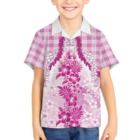 Aloha Hawaii Palaka Family Matching Short Sleeve Bodycon Dress and Hawaiian Shirt Pink Plumeria Lei - Polynesian Pride